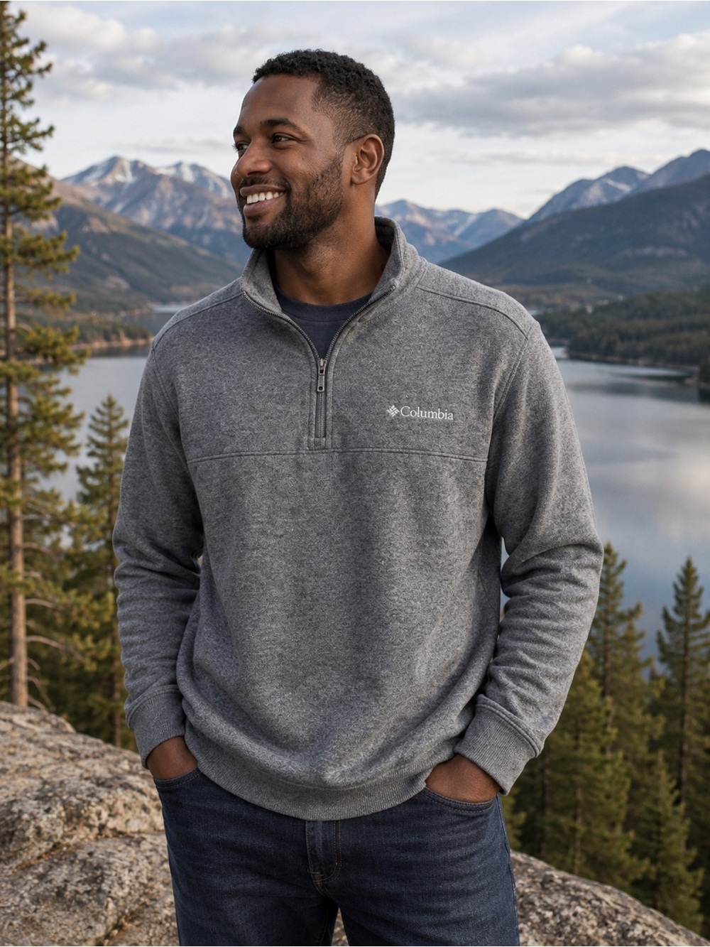 Columbia Gray Quarter Zip Pullover Fleece Sweatshirt Men’s XL Outdoor